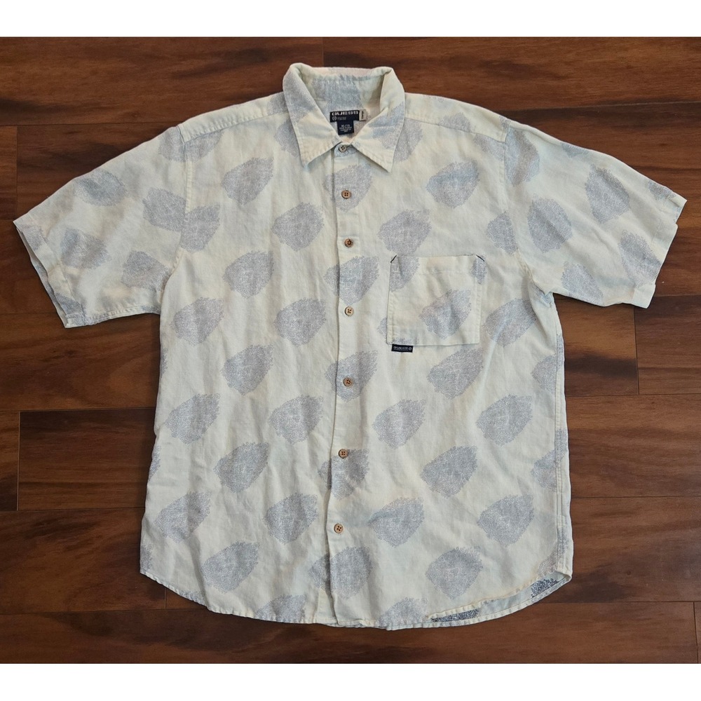 Guess Mens XL Linen Cotton Short Sleeve Paisley Button Down Shirt M2103233 Cream